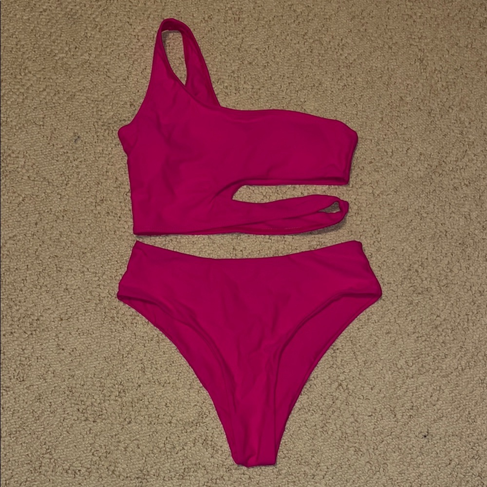 SHEIN One-Shoulder Fuchsia Bikini Set